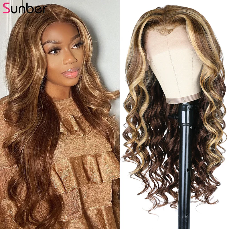 

Voluminous Curl body wave Brazilian 13x4 lace front human hair wigs Sunber pre plucked bleached knots wigs TL412 Highlight wig