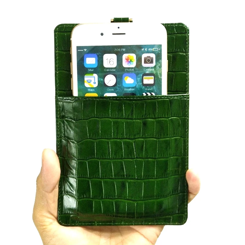 Green Pouch Case Натуральная кожа держатель для карт чехол для телефона для iPhone 11 Pro Max X XS XR 7 8 Plus роскошный крокодиловый ремешок тонкий Чехол - Цвет: Green Pouch Case