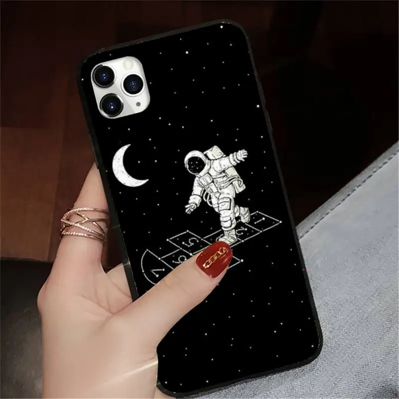 

Black White Moon Stars Space Astronaut Phone Cases for iPhone 11 12 pro XS MAX 8 7 6 6S Plus X 5S SE 2020 XR