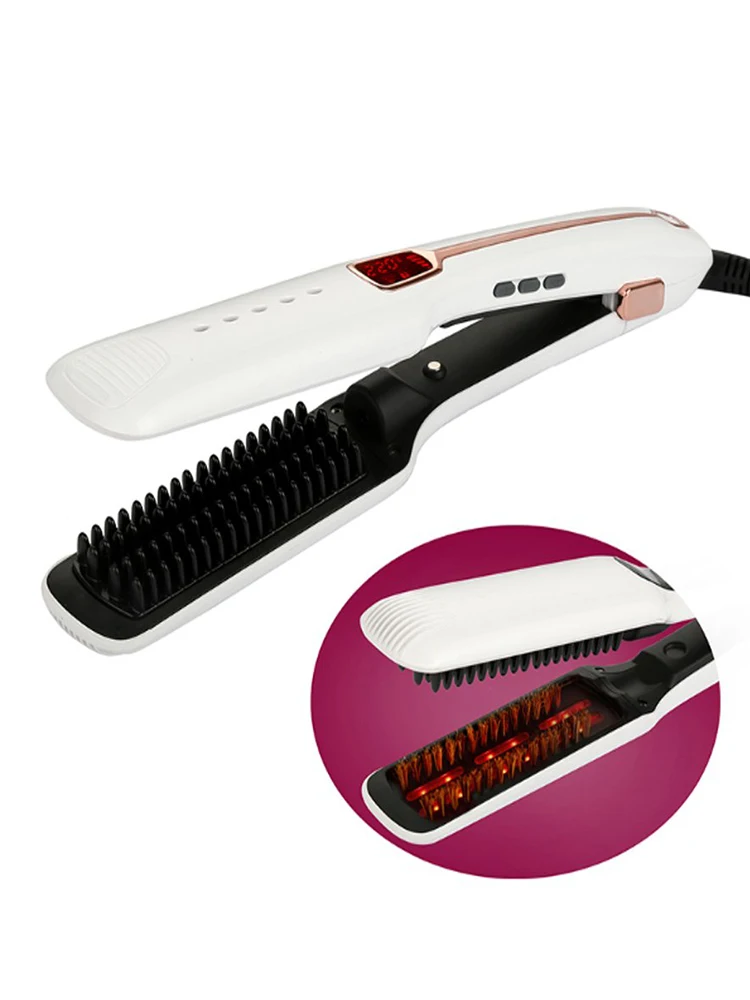 

Steam Hair Straightener Brush Infrared and Negative ion 3 in 1 Dual Voltage Ceramic Tourmaline Flat Iron Anion Hair Straightener