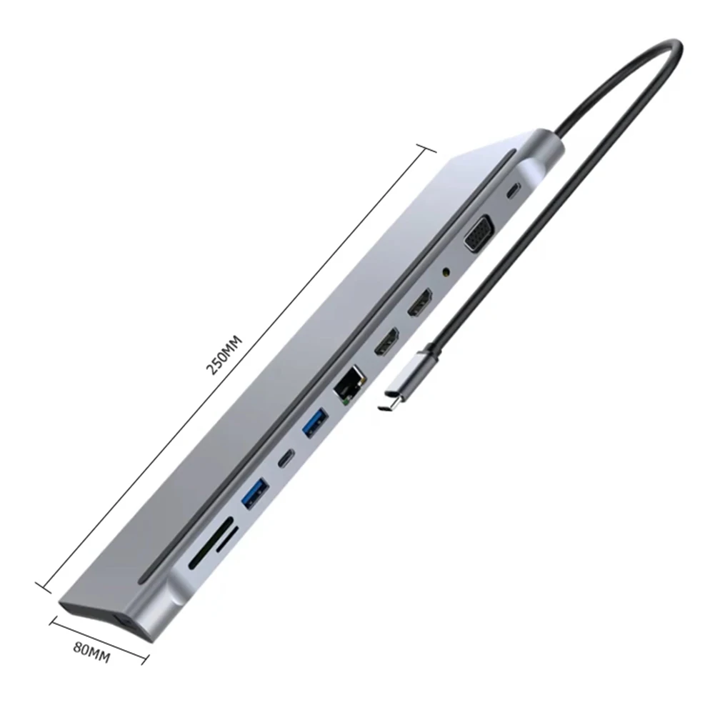 

Type-C HUB USB3.0 USB2.0 2 HDMI-compatible VGA RJ45 USB-C 3.5mm Adapters Office Caring Computer Supplies for Laptop Notebook