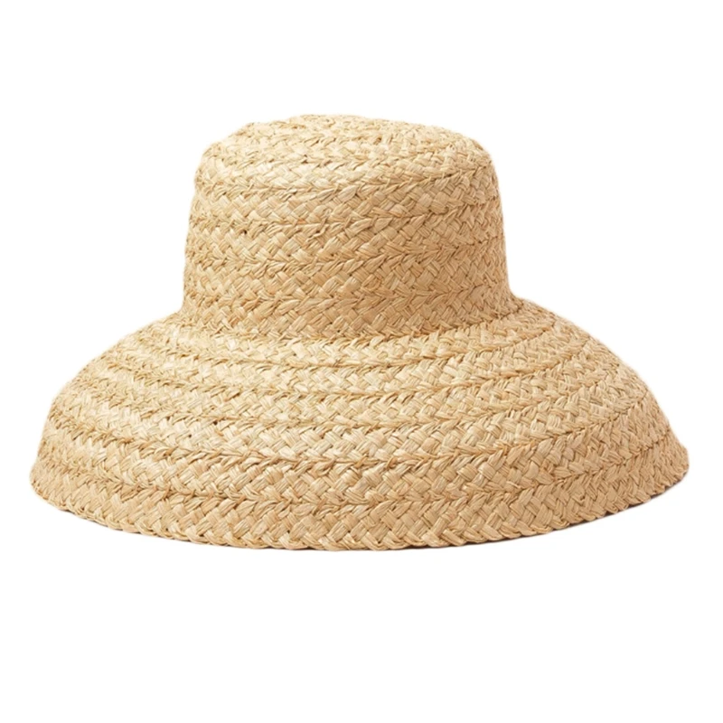 

European Vintage Droop Wide Brim Woven Straw Sun Hat Retro Flat Top UV Protection Sunscreen Travel Vacation Beach Cap