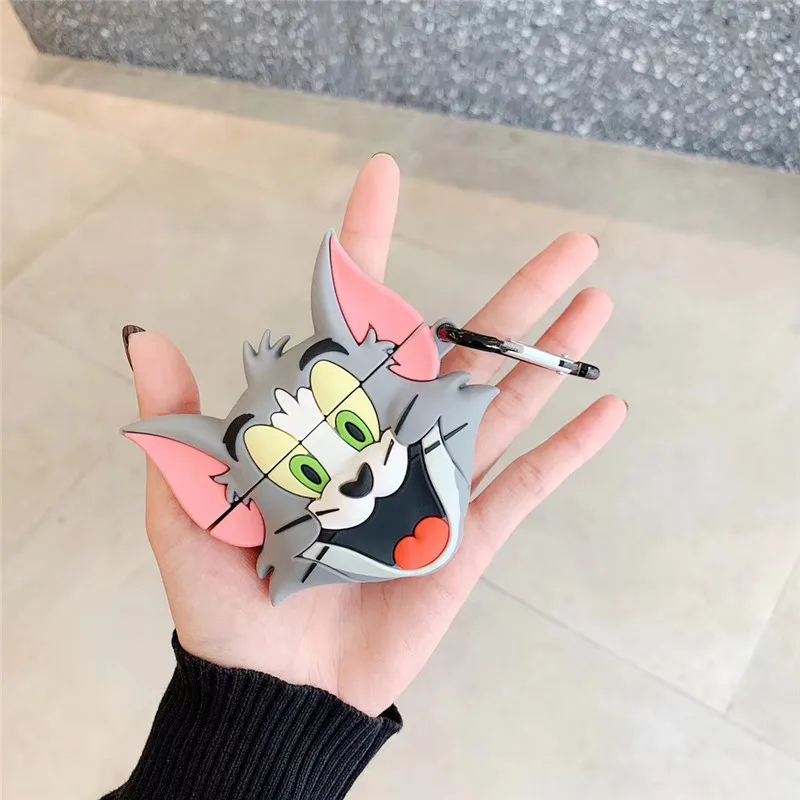 tom1 Для AirPod 2 Чехол 3D Том и Джерри Мультфильм Мягкие силиконовые беспроводные кожухи головных телефонов для Apple Airpods чехол милый чехол Funda - Цвет: tom1