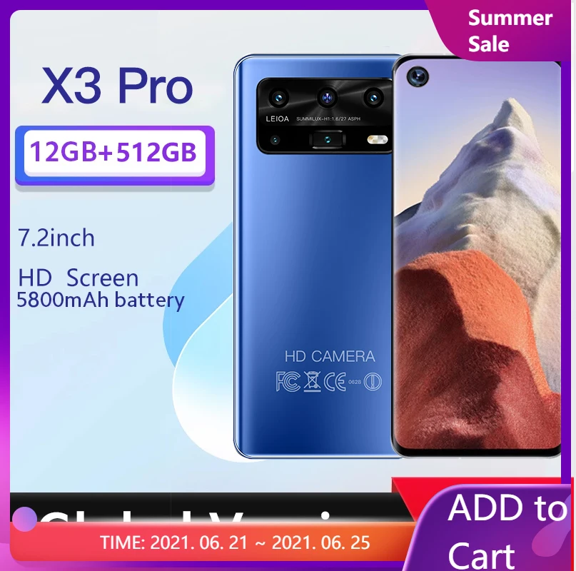 X3 pro Смартфон Android 7 2 &quotHD телефон 12 ГБ 512 Celulares 5800 мА/ч 16MP + 32MP глобальная версия 4G/5G