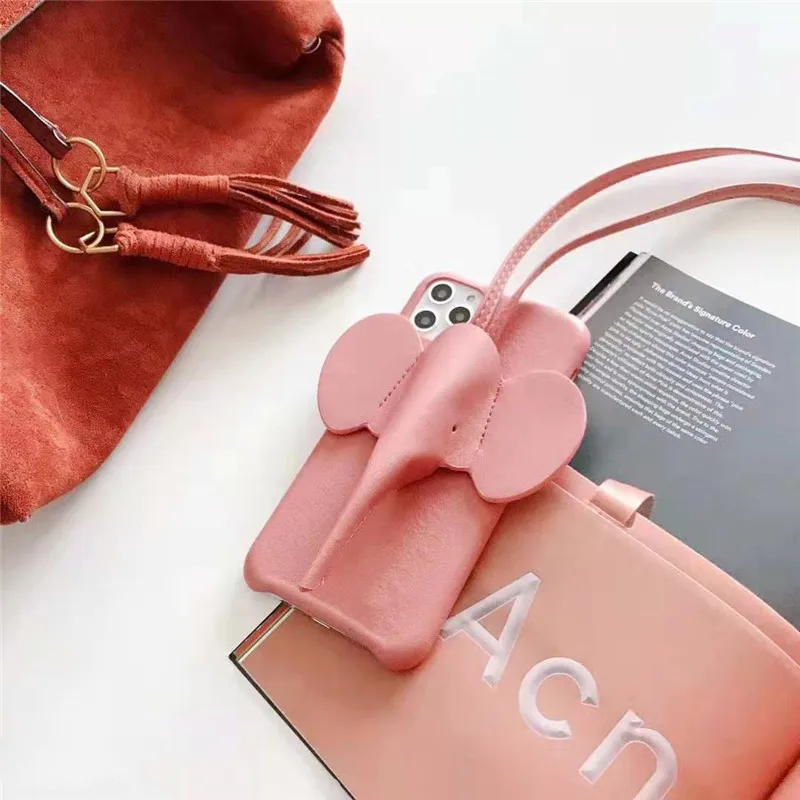 Luxury Official Cute Cartoon 3D Elephant With Brand Logo Phone Case for iPhone 11 Pro max 6 7 8Plus X XR XS PU Leather Cover |