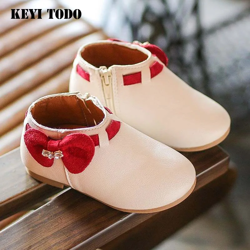 KEYITODO/детская кожаная обувь тонкие туфли для девочек красная бабочка мягкая