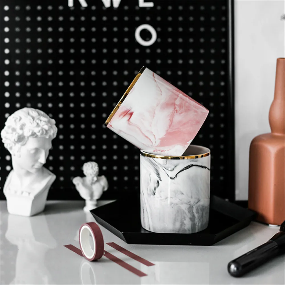Скандинавские мраморные банки для хранения Ins органайзер кистей макияжа офисный