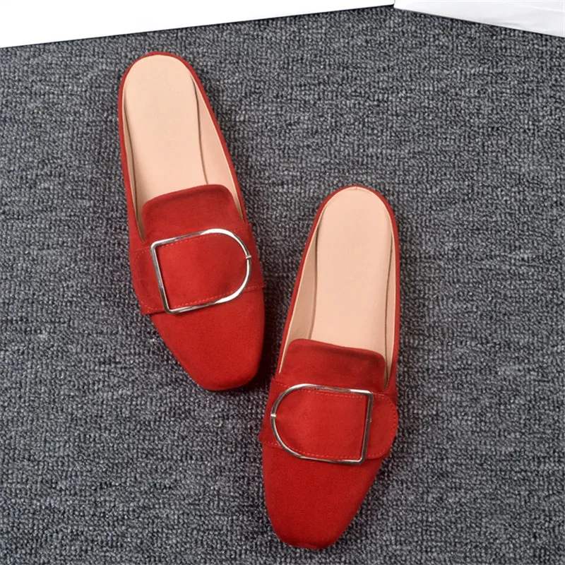 Новинка модная женская обувь металлическая квадратная пряжка мюли домашняя