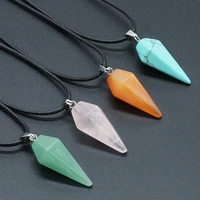 natural agates stone necklace charms conical shape india agate amethysts pendant necklace for women jewelry gift 31x14mm