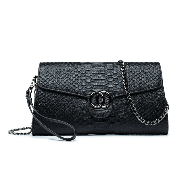 Womens Genuine Leather Evening Day Clutch Bags For Weddings Ladies Crocodile Pattern Envelope Crossbody With Chain Wrist Strap 4