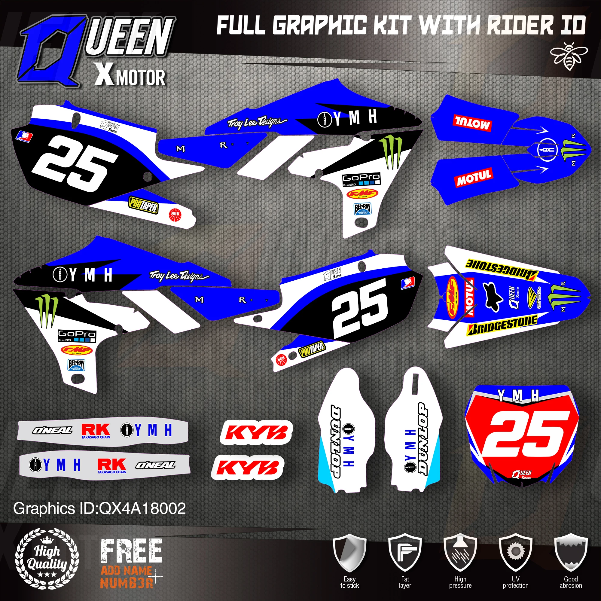 

QUEEN X MOTOR Custom Team графические фоны наклейки 3M Набор наклеек для YAMAHA 2019-2021 YZ250F 2018-2021 YZ450F 002