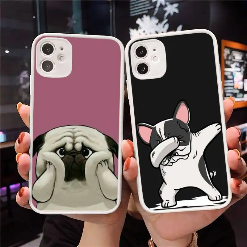 

Bulldog dog Cartoon cute animal Phone Cases Matte Transparent for iPhone 7 8 11 12 s mini pro X XS XR MAX Plus cover funda shell