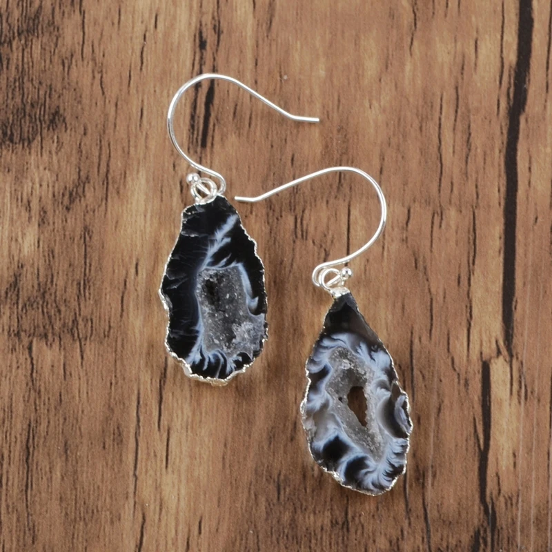 Натуральная Друза, висячие серьги, форма, Agates Drusy Femme, ювелирные изделия, серьги-крючки, оникс, Агаты, кристаллы, женские серьги, Прямая поставка