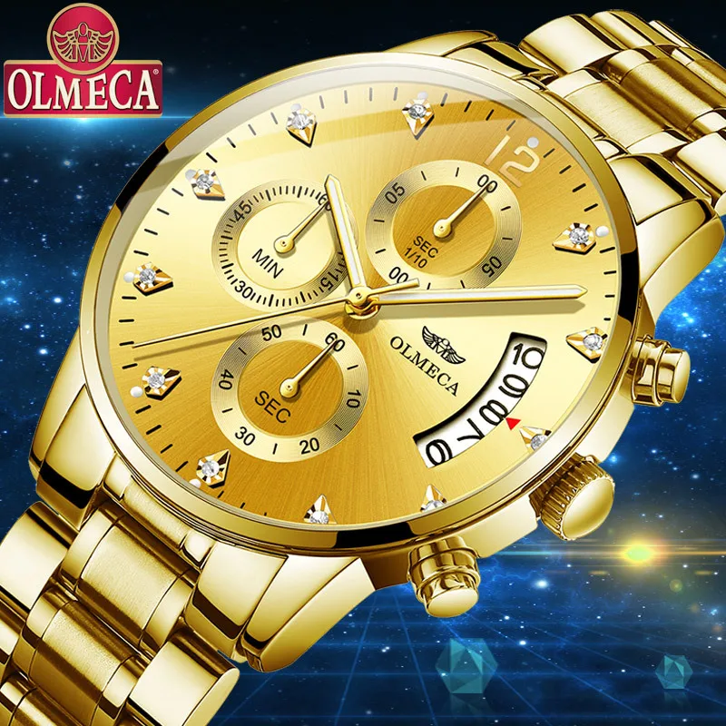 Часы мужские кварцевые с автоматической датой деловые браслетом из нержавеющей