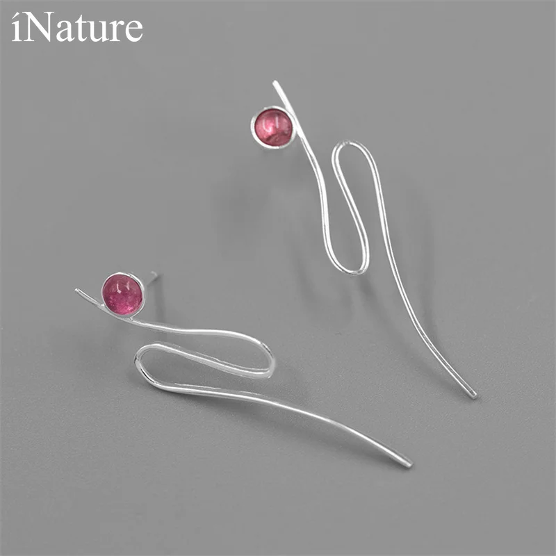 INATURE Природный турмалиновый камень кривой твист Форма серьги гвоздики из