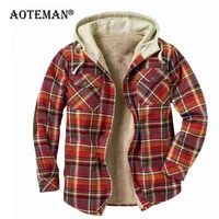 winter plaid jacket men fleece coat windbreaker hooded warm parkas outdoor outwear overcoats men clothing fashion jacket lm469