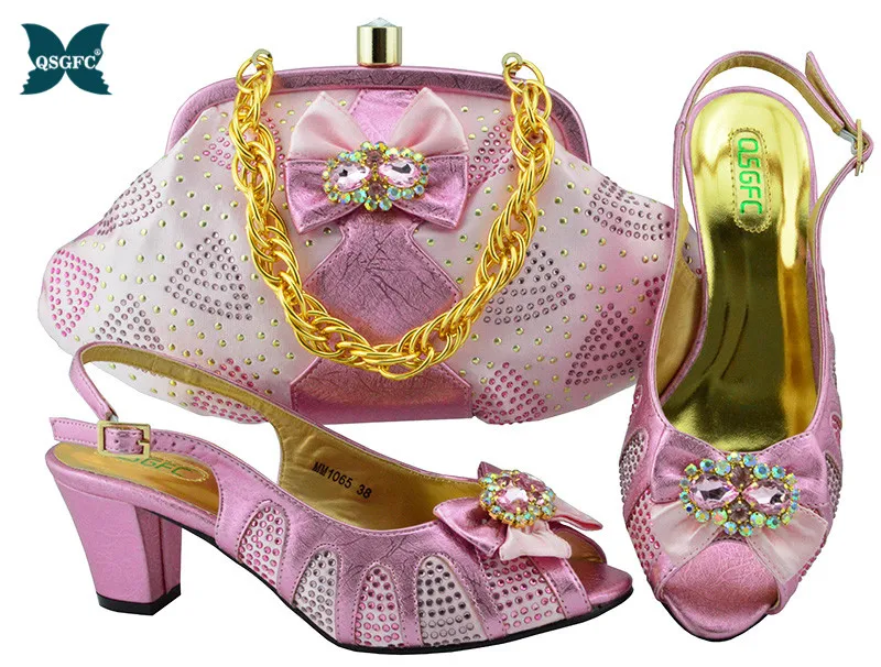 

New Arrival Elegant Italian design Matching Sandals and Purse Set for Wedding Woman Shoes and Bag Set Decorated with Rhinestone