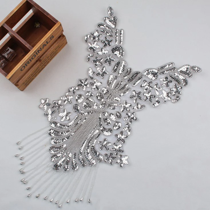 Цветок блестки воротник кружевная ткань патч кисточка бусины вышивка аппликация