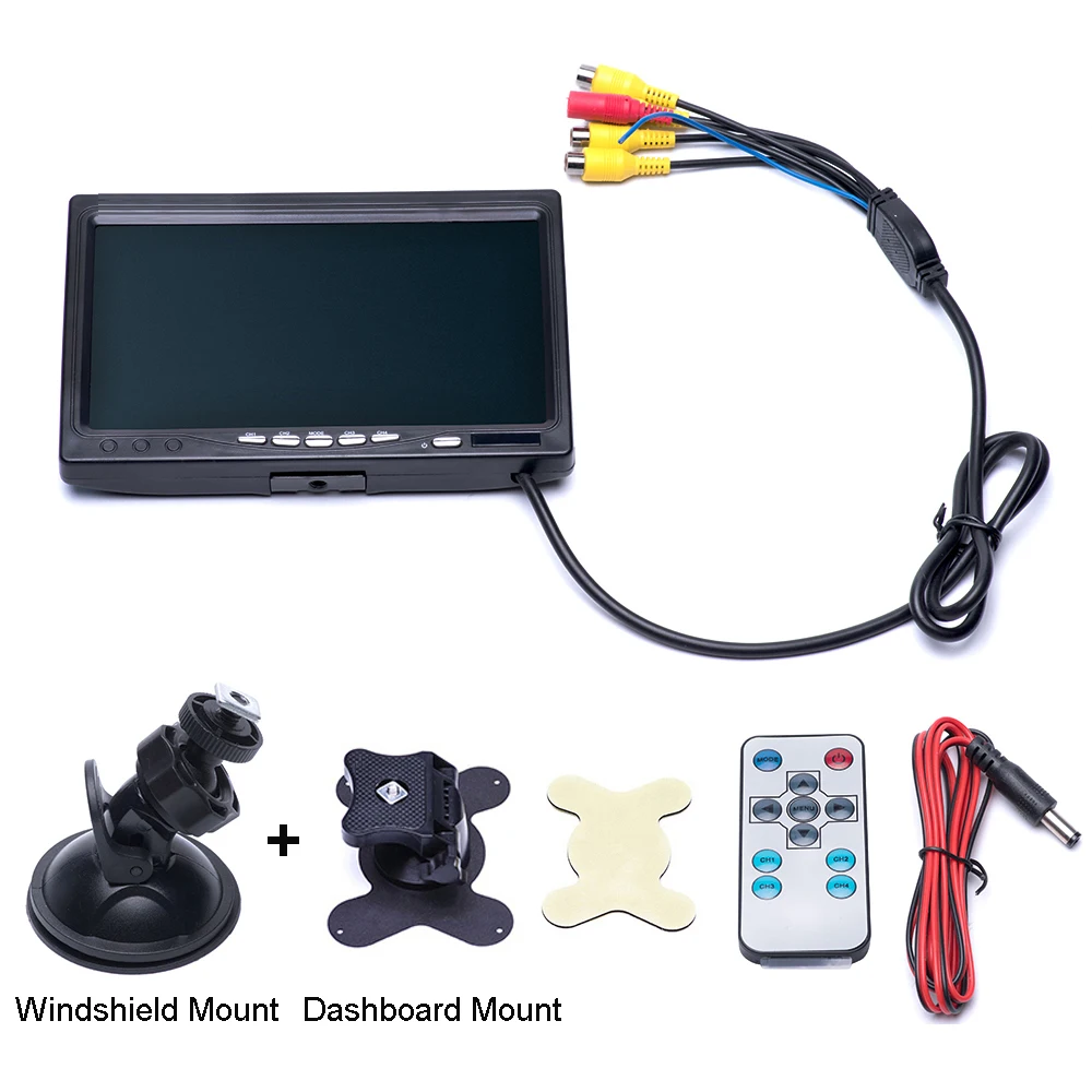 $53.99 Podofo 7 Inch Split Screen Quad Monitor 4CH Video Input Windshield Style Parking Dashboard for Car Rear View Camera Car-styling