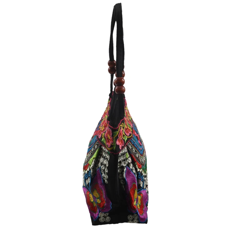 

2Pcs Chinese Style Women Handbag Embroidery Ethnic Summer Fashion Handmade Flowers Ladies Tote Shoulder Bags Cross-Body , Purple