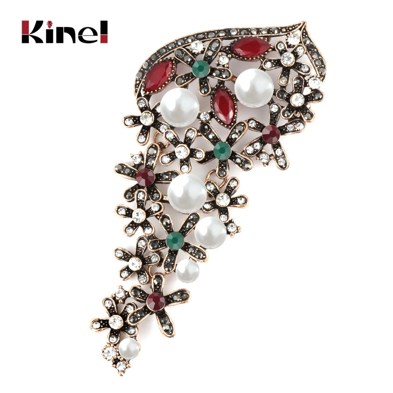 Большая жемчужная брошь Kinel в форме цветка с кристаллами для женщин Свадебные