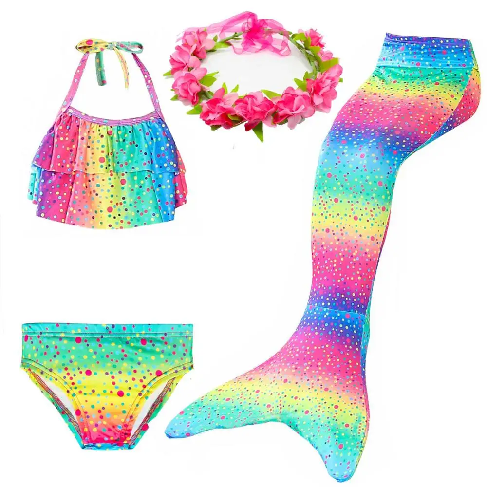4pcs-3 Коллекция года, детский купальный костюм с хвостом русалки для девочек купальный костюм, купальный костюм, комплект бикини для косплея, можно добавить монофиновые очки - Цвет: 4pcs-3