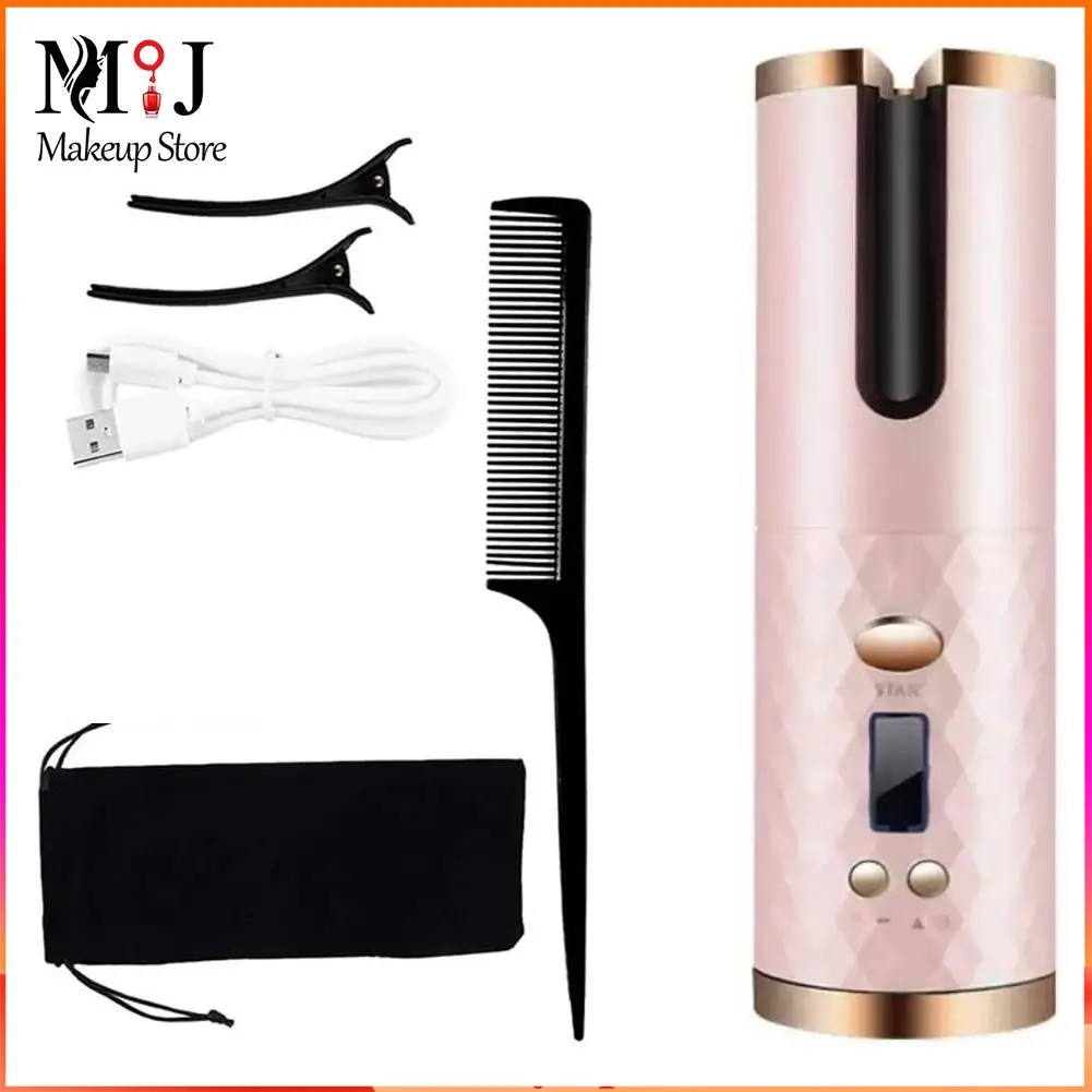 

Cordless Automatic Hair Curler USB Rechargeable Curling Iron Curls Waves LCD Display Ceramic Curly Rotating Curling Wave Styler