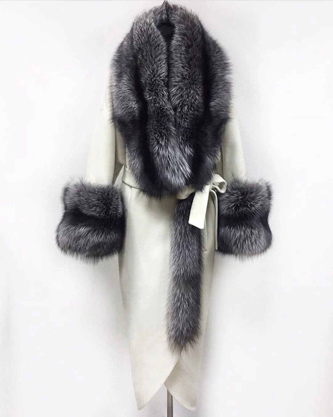 TOPFUR 2021 Fashion Real Fur Wool Women Coat Jacket Natural Sliver Fox Fur Big Collar Genuine Wide Sliver Fox Sleeves Warm Thick