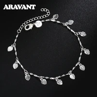 925 silver leaf chain bracelet anklets for women girls fashion jewelry gifts