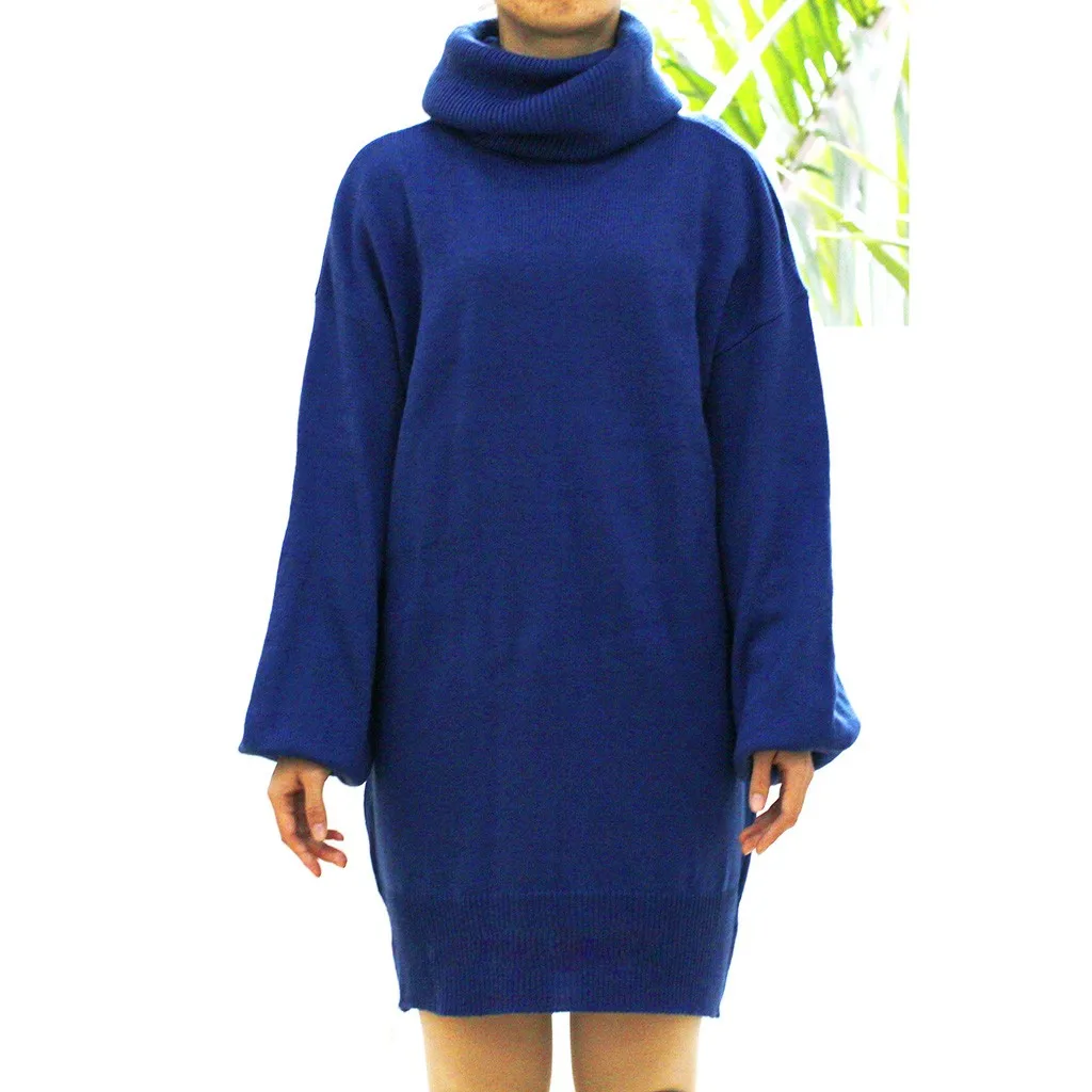 Winter Turtleneck Sweater Women Solid Long Sleeve Knitted Loose Jumper Dress Casual Simple Female Pullovers | Женская одежда