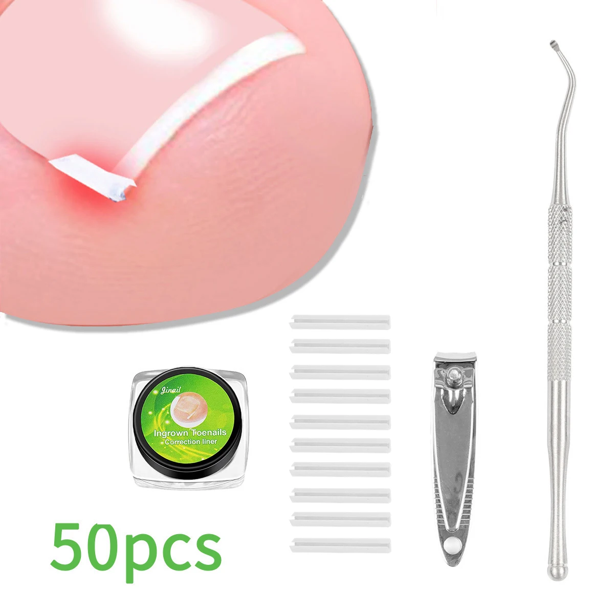 

Ingrown Toenail Correction Treatment Kit - (50 +2) Pack Professional Ingrown Toenail Corrector Straightener Strips Recover Clips