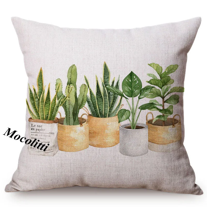 Green Plant Nordic Concise Small fresh Home Decorative Cushion Cover Cactus Aloe Potted Office Sofa Throw Pillow 18&quot | Дом и сад