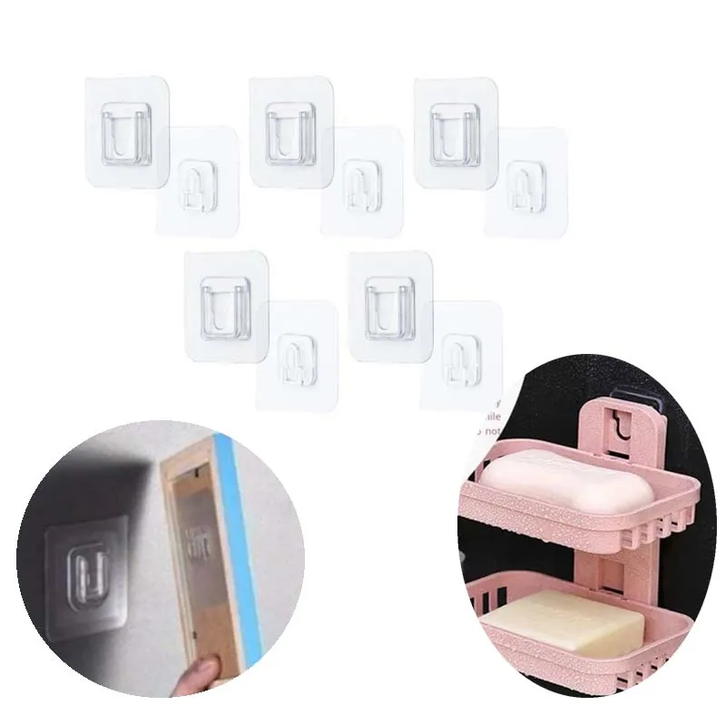 

1/5/10 Pairs Double Sided Adhesive Wall Hooks Wall Hanger Transparent Suction Cup Sucker Hook Double-Sided Multi-Purpose Hook