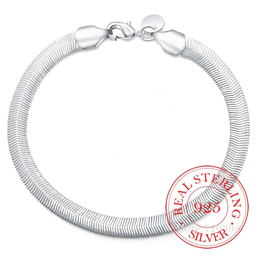 

Женский и мужской браслет из серебра 100% пробы, 6 мм, классические браслеты-цепочки со змеиным плетением, 925