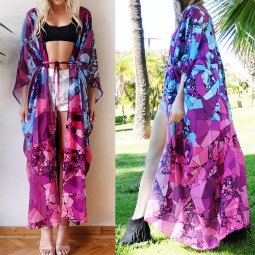 Hot Women Floral Kimono Cardigan Ladies Bikini Cover Up Elegant Beach Dress Playa Transparent Beachwear Bathing Suits | Женская одежда