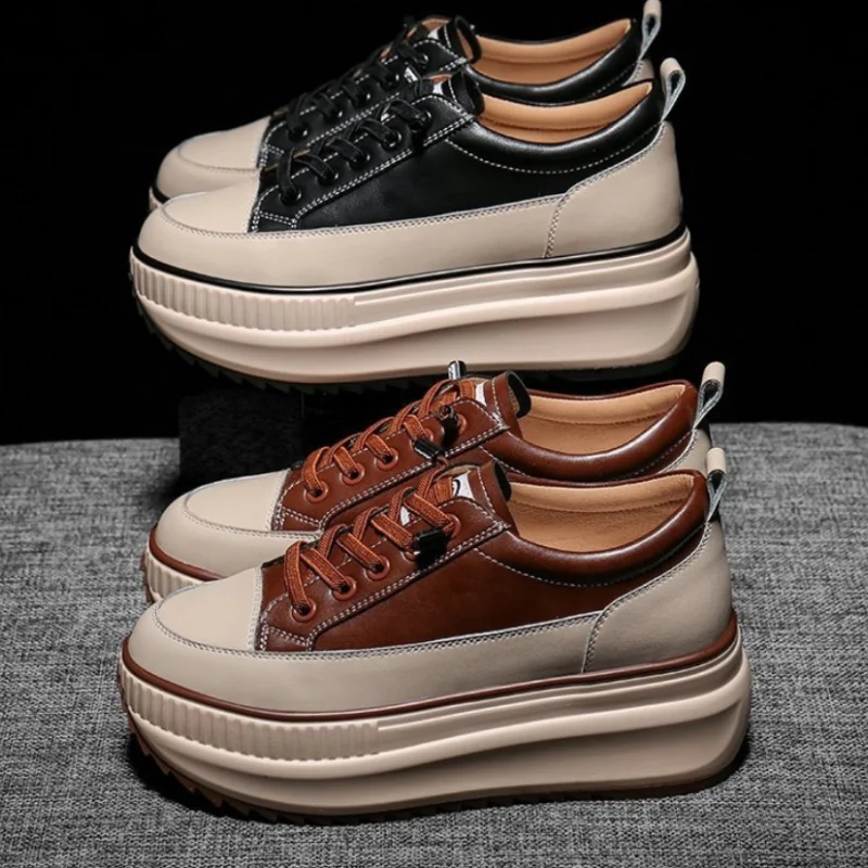 

Women's Thick bottom Sneakers luxurious Genuine Leather Increased feminine Platform Casual Shoes Couple Vulcanized shoes