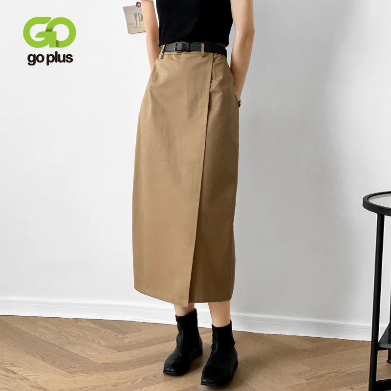 

GOPLUS Women's Skirts Korean Style A-line Ankle-Length High Waist Black Skirts Womans Mujer Faldas Mujer Moda 2021