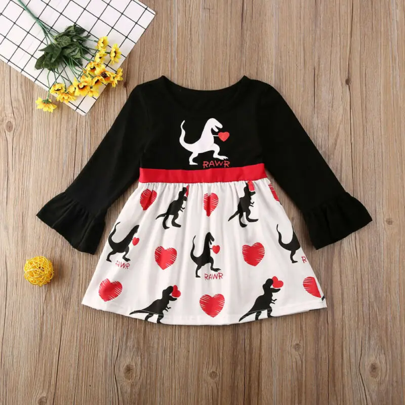 Модное платье-пачка с длинными рукавами и рисунком динозавра на День святого