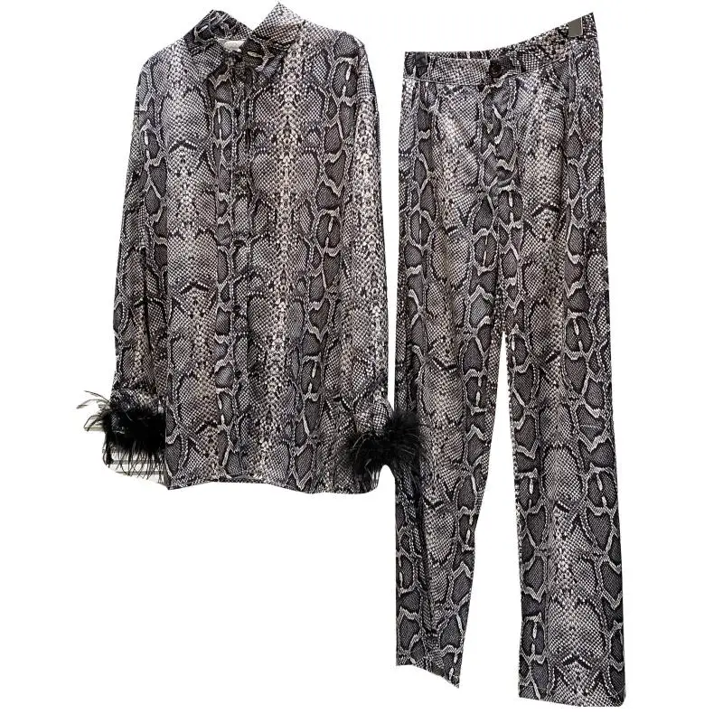 

2021 Summer New Cuffs Maomao Leopard Shirt + Pants Thin Breathable Sexy Two Piece Set For Women