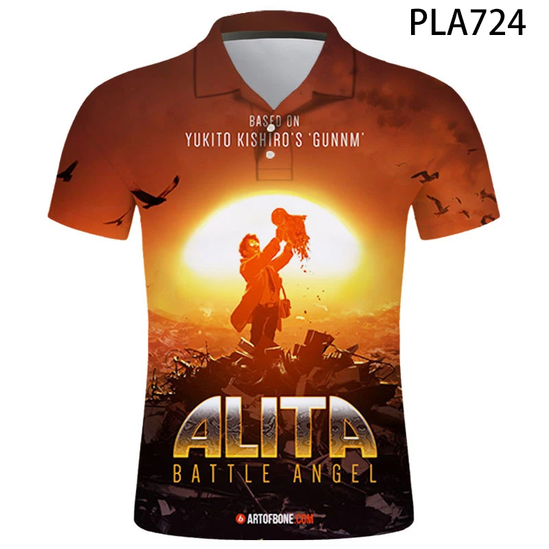 Летняя уличная одежда Alita с ангелом битвы крутая мужская рубашка-поло 3D принтом