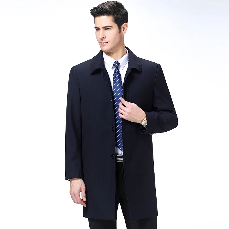 

new middle-aged men's 2020 spring autumn business section lapel casual Windbreaker Medium length jacket outwear