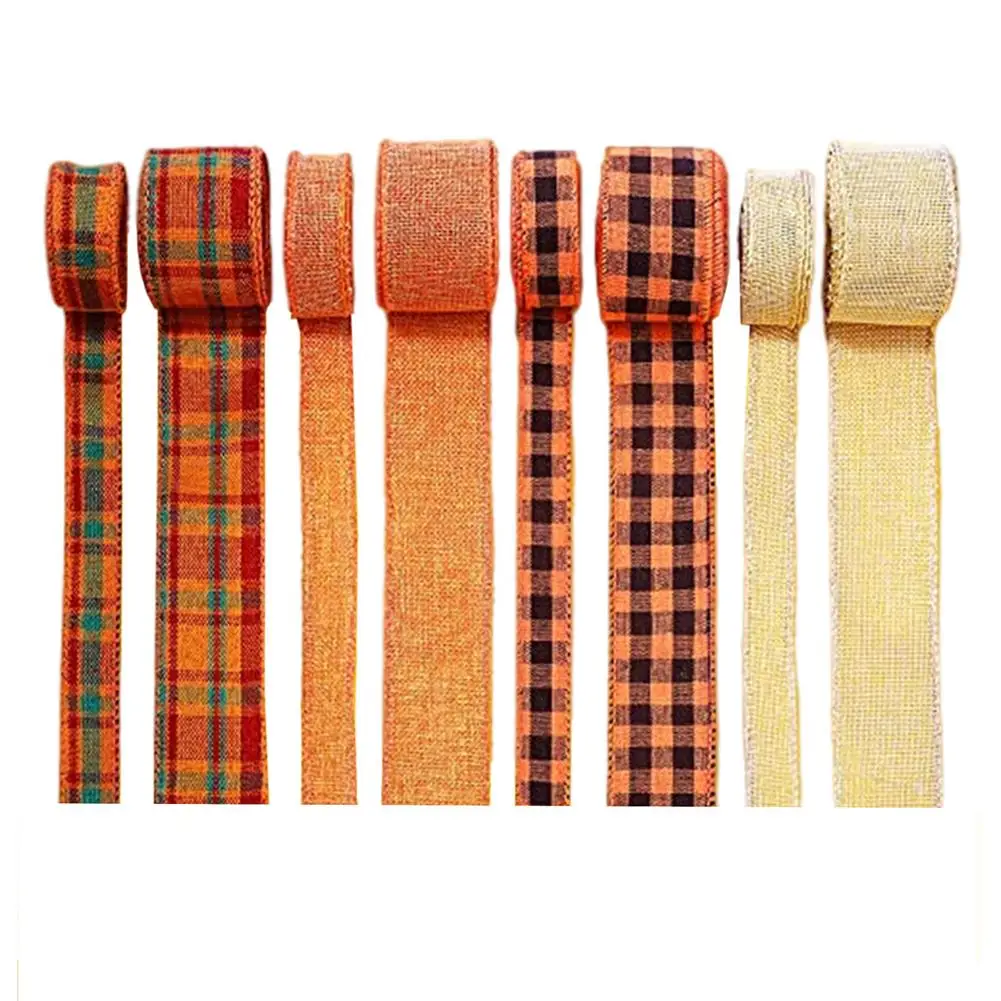 

5 Yards Christmas Thanksgiving Decoration Wired Ribbon Plaid Burlap Wired Edge Ribbon For Crafts Wreath Gift Wrapping Ribbon