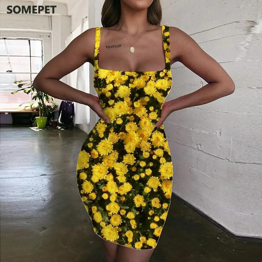 

SOMEPET Flowers Dresses Women Creativity Sundress Art 3d Print Novel Vestido Sexy Womens Clothing Mini Evening Beach Beach Femme