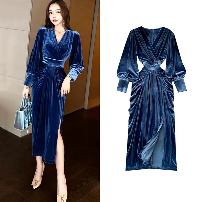 

Женские платья для рождественской вечеринки для женщин 2021 элегантное сексуальное вельветовое женское вечернее платье с V-образным вырезом ...