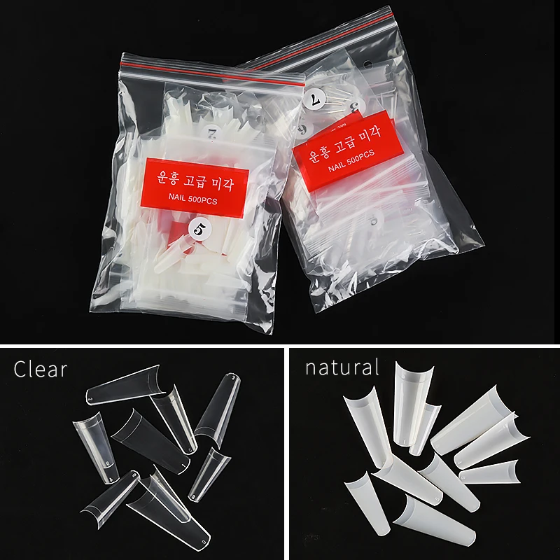 

PinPai 500pcs Long French Extension Coffin Fake Nail Art Tips Half Cover False Nail Artficial Tip Flexible Resin Fingernails Tip