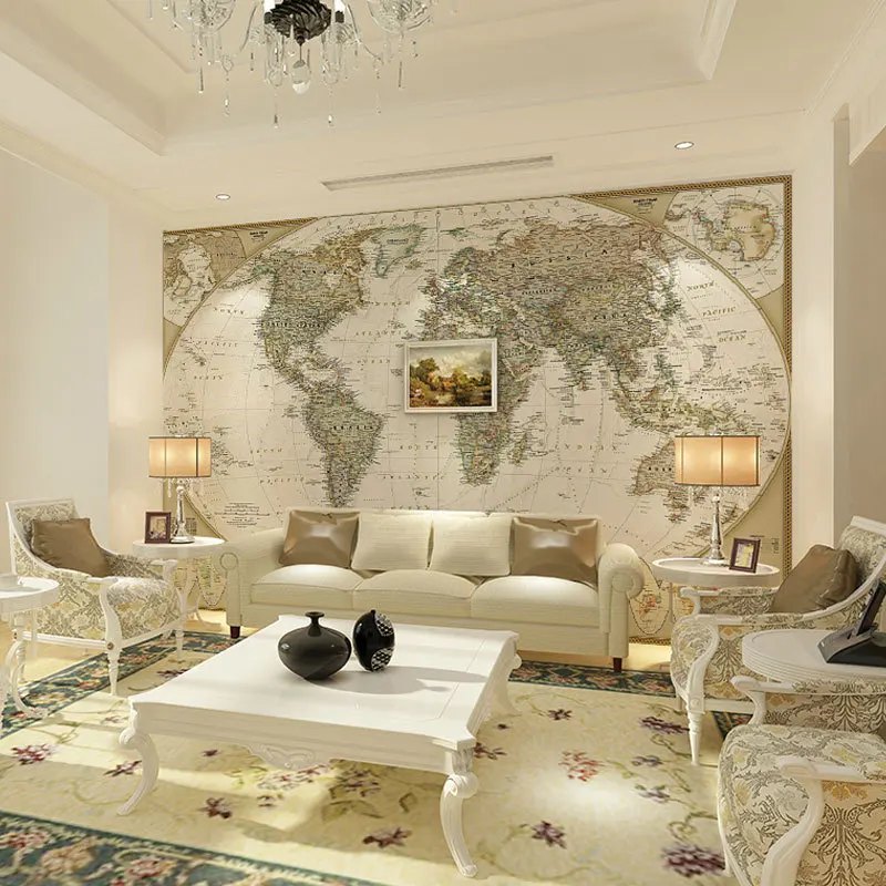 

Custom European Retro World Map Wallpaper Home Decor Sofa TV Background Wall Paper Wall Painting Wall Covering