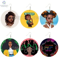 somesoor cute girl loops wooden drop earrings powerful black natural hair comb african ethnic designs printed for women gift