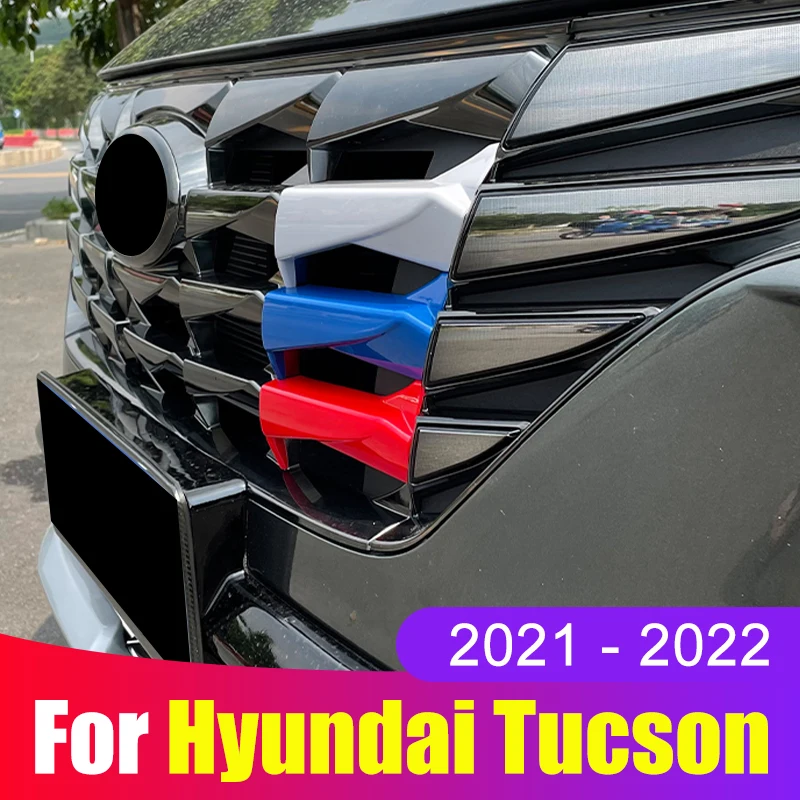 

3 шт./компл., наклейки на раму передней решетки радиатора автомобиля для Hyundai Tucson 2021 2022 NX4, гибридные аксессуары ABS