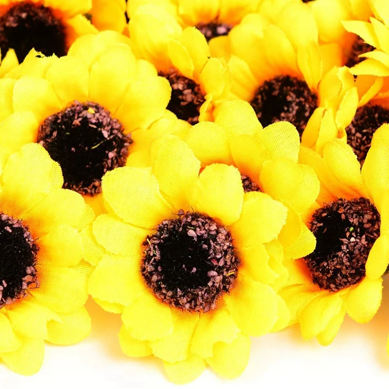 

100 Pieces of Mini Artificial Yellow Sunflower Head 2.8 Inch Fabric Floral, Used for Home Decoration Wedding Decoration, Bride H