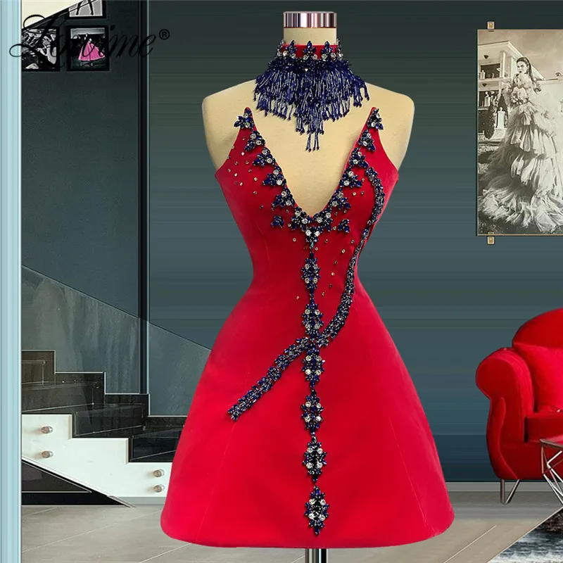 

Красные вечерние платья, короткое выпускное платье, лиф, вечернее платье 2022, Коктейльные Вечерние платья с бисером и кристаллами на заказ